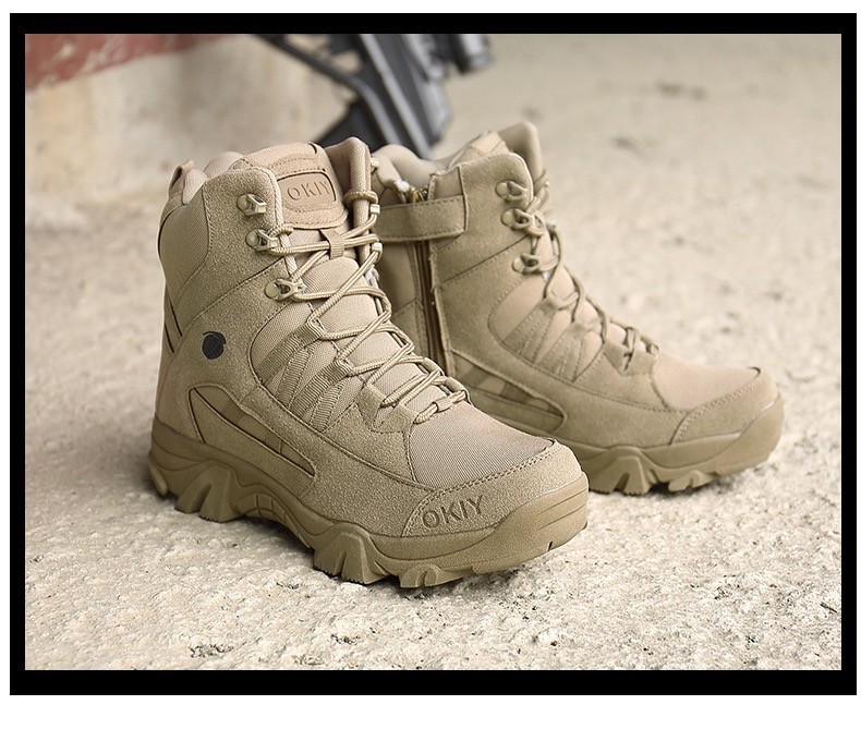 Wholesale High-top Mountaineering Boots Men's Brown Tactical Boots Non-slip Waterproof Training Boots