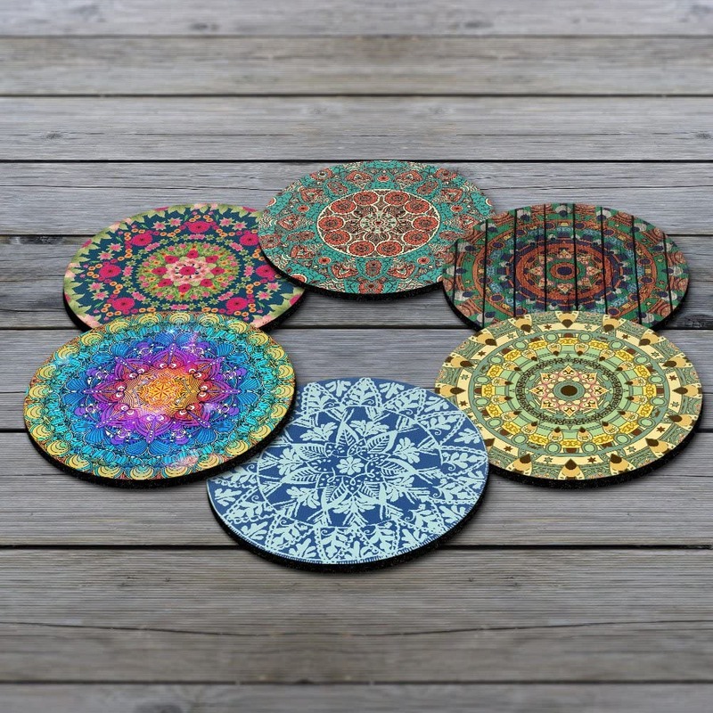 Minglu CM-008 Natural Rubber Round Coasters Fabric Carpet Drink Mats Coasterrug suitable for office, restaurant, home, or bars