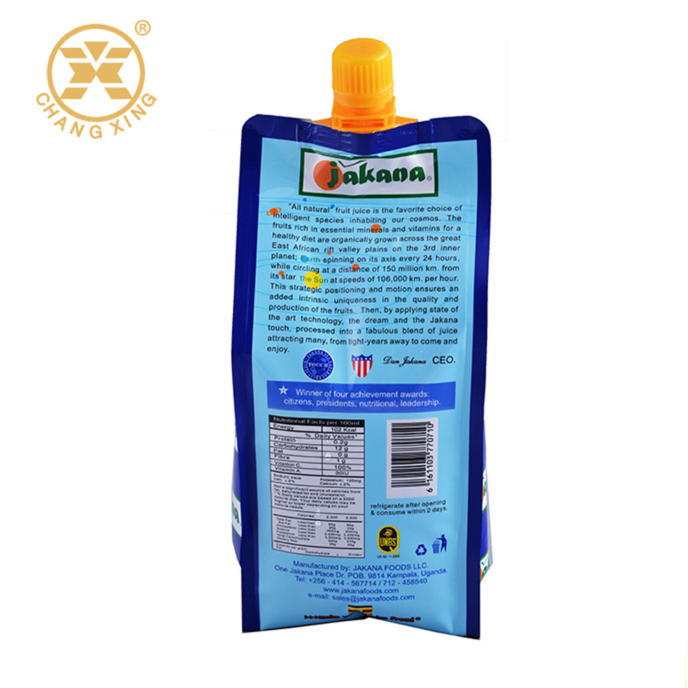 Customize Spout Size 8.6mm 10mm Stand Up Juice Pouch With Spout Food Grade