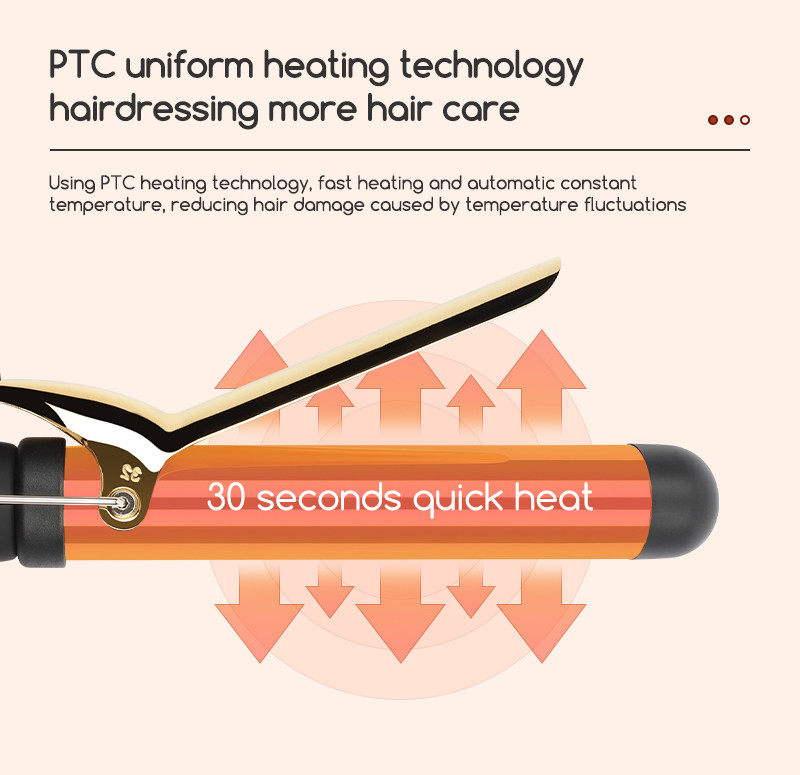 Ceramic Coating Barrel Curling Iron With Clamp Adjustable Temp LCD Display