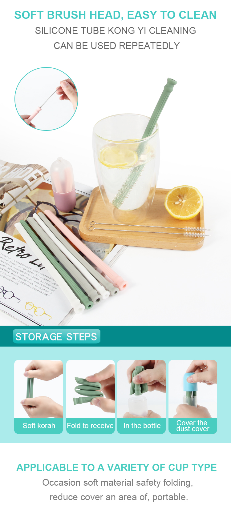FDA Silicone Kitchen Product Collapsible Silicone Drinking Straw