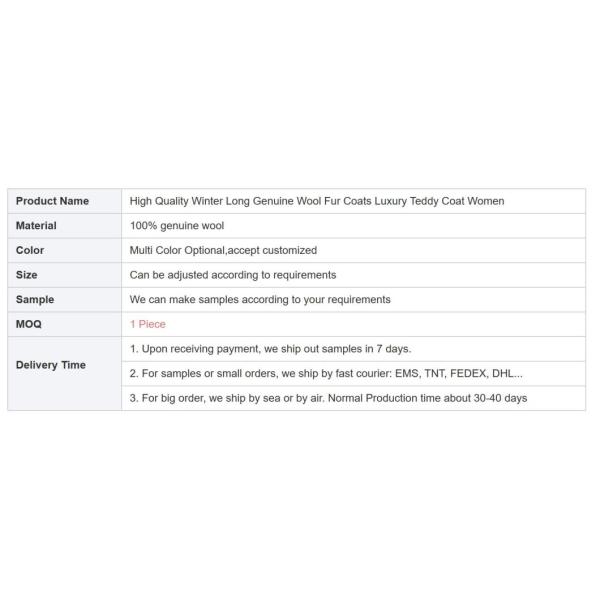 High Quality Winter Long Genuine Wool Fur Coats Luxury Teddy Coat Women