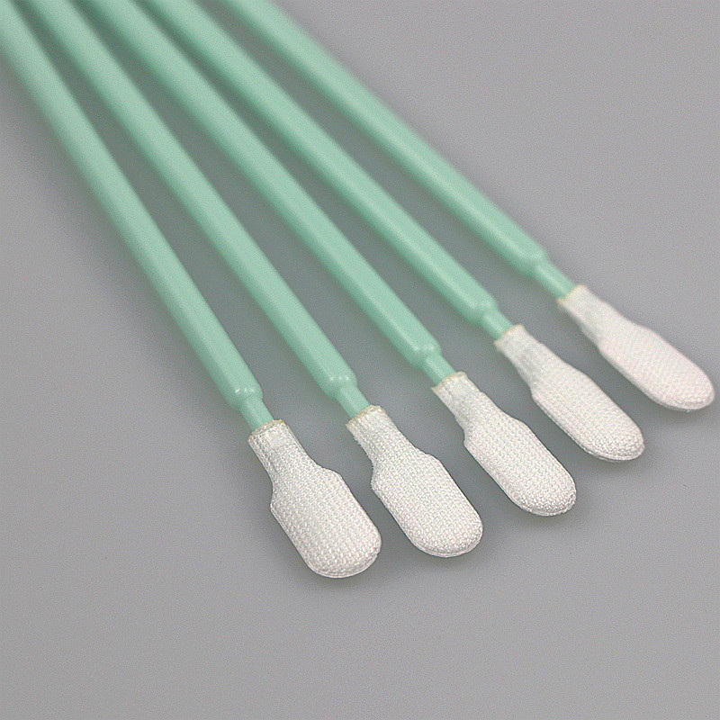 Cleanroom Paddle Head Green Rigid Handle Polyester Swabs With 102mm Length