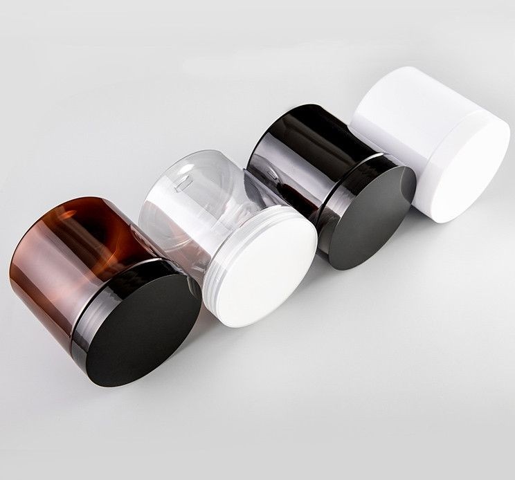 Cosmetic Food Pack 100ml 150ml 200ml 250ml 300ml Amber Pet Plastic Cosmetic Cream Jar With White Black Lid