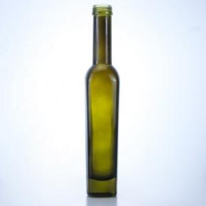 China 375ml Dark Green Olive Oil Glass Bottles Acid Etch Surface Handling and Tall Colored on sale