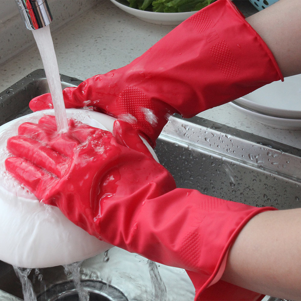 Waterproof Flocklined Household Rubber Gloves Cleaning Gloves Durabe Reuasble