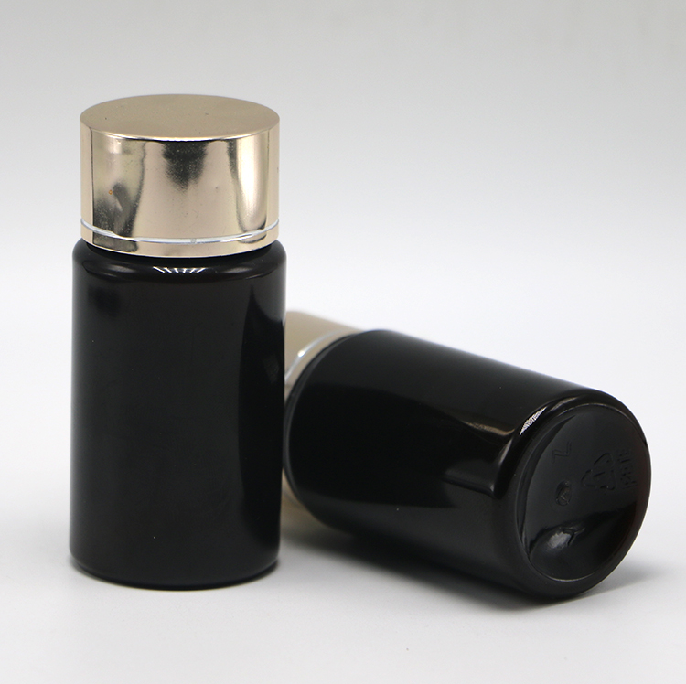 GMP 50ML PET Plastic Medicine Tablet Pill Bottle Container with Gold Silver Coating Cap