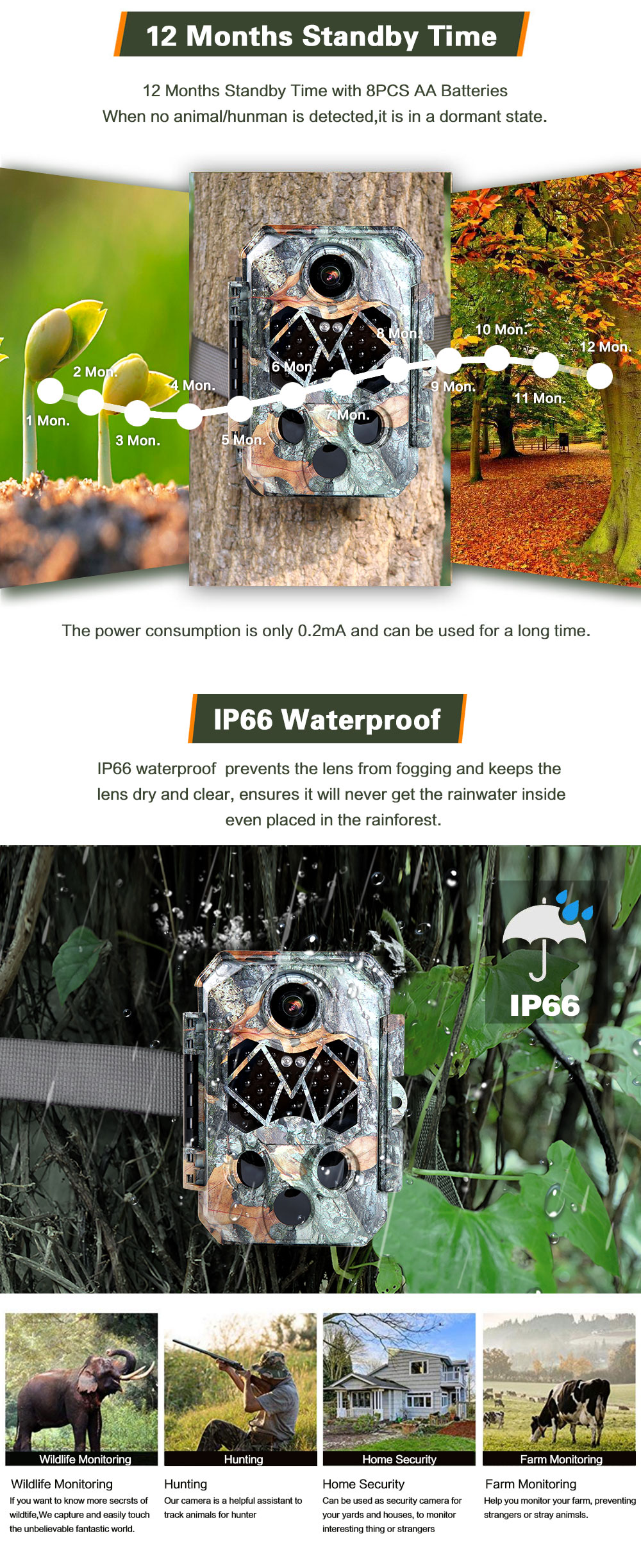 32MP Wildlife Camera Game Hunting Cam Outdoor 4k Trail Camera PIR Distance 20M Game Camera