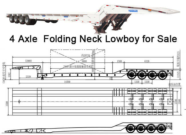 TITAN 4 Axle 100 Tons Folding Gooseneck Trailer for Sale Folding Neck Lowboy for Sale