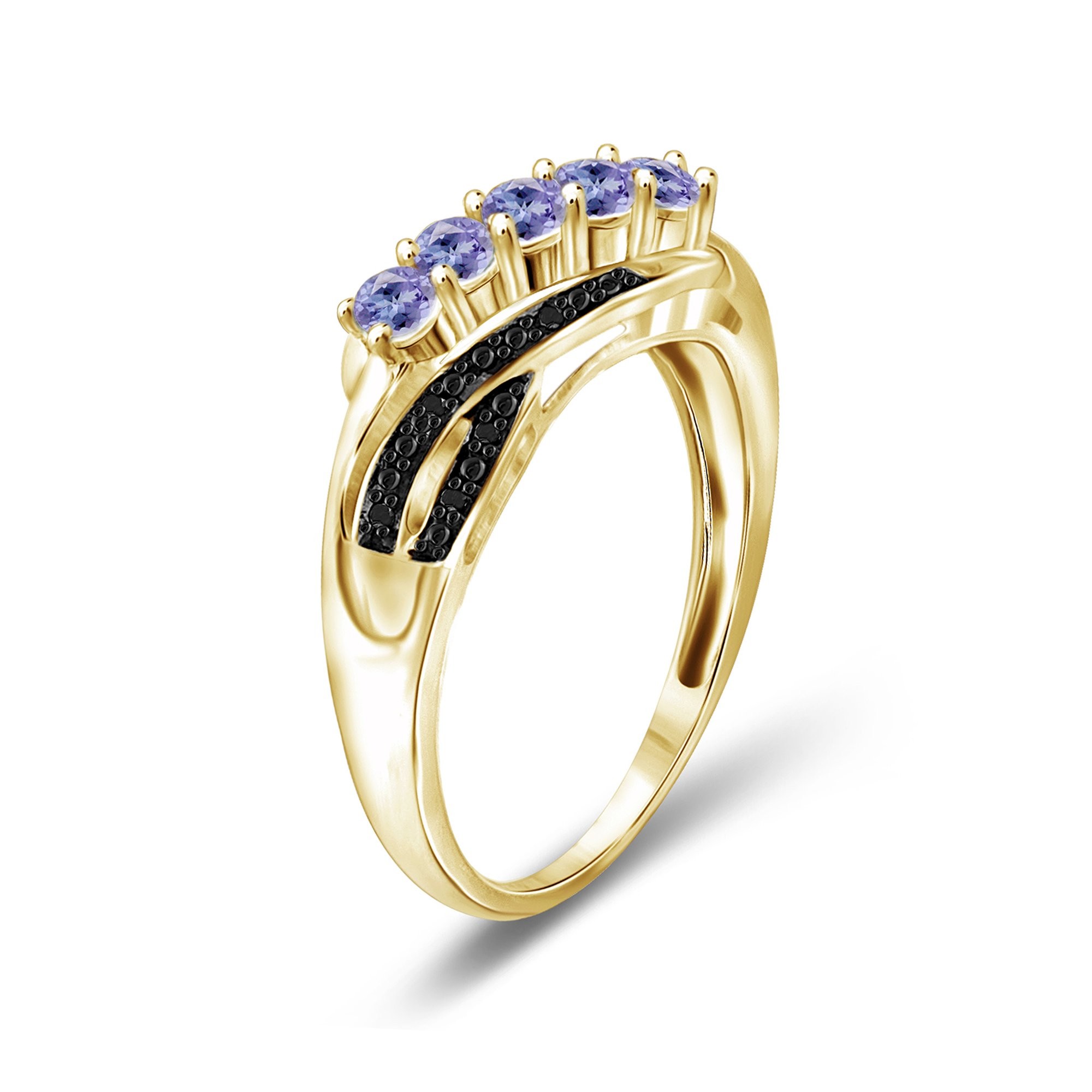1/2 Carat T.G.W. Tanzanite 14kt Gold over Sterling Silver 5-Stone CZ Engagement Ring