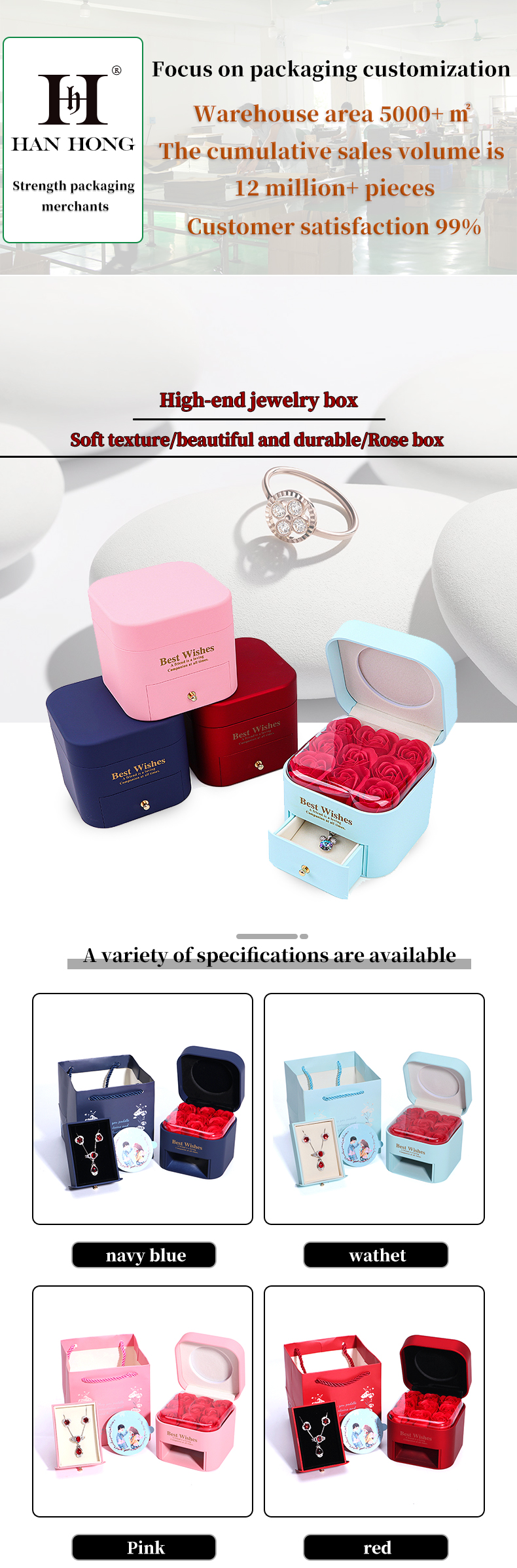 Custom Size Rose Immortal Drawer Flower Jewellery Box For Stud Earrings Pendant