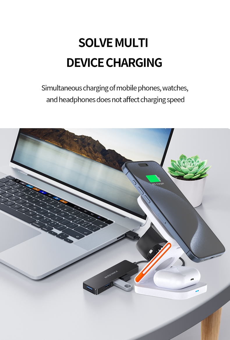 Three-In-One Magnetic Mobile Phone Wireless Charger 3 In 1 Folding Wireless Charger