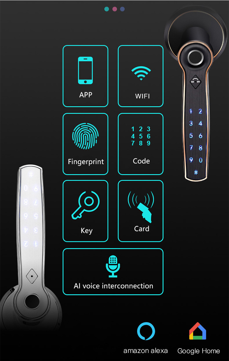 Wireless Smart Handle Door Lock Tuya WIFI Electronic Fingerprint Digital Password