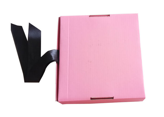 Pink Ribbon Closure Corrugated Gift Box For Girls Dress / Hair Extension