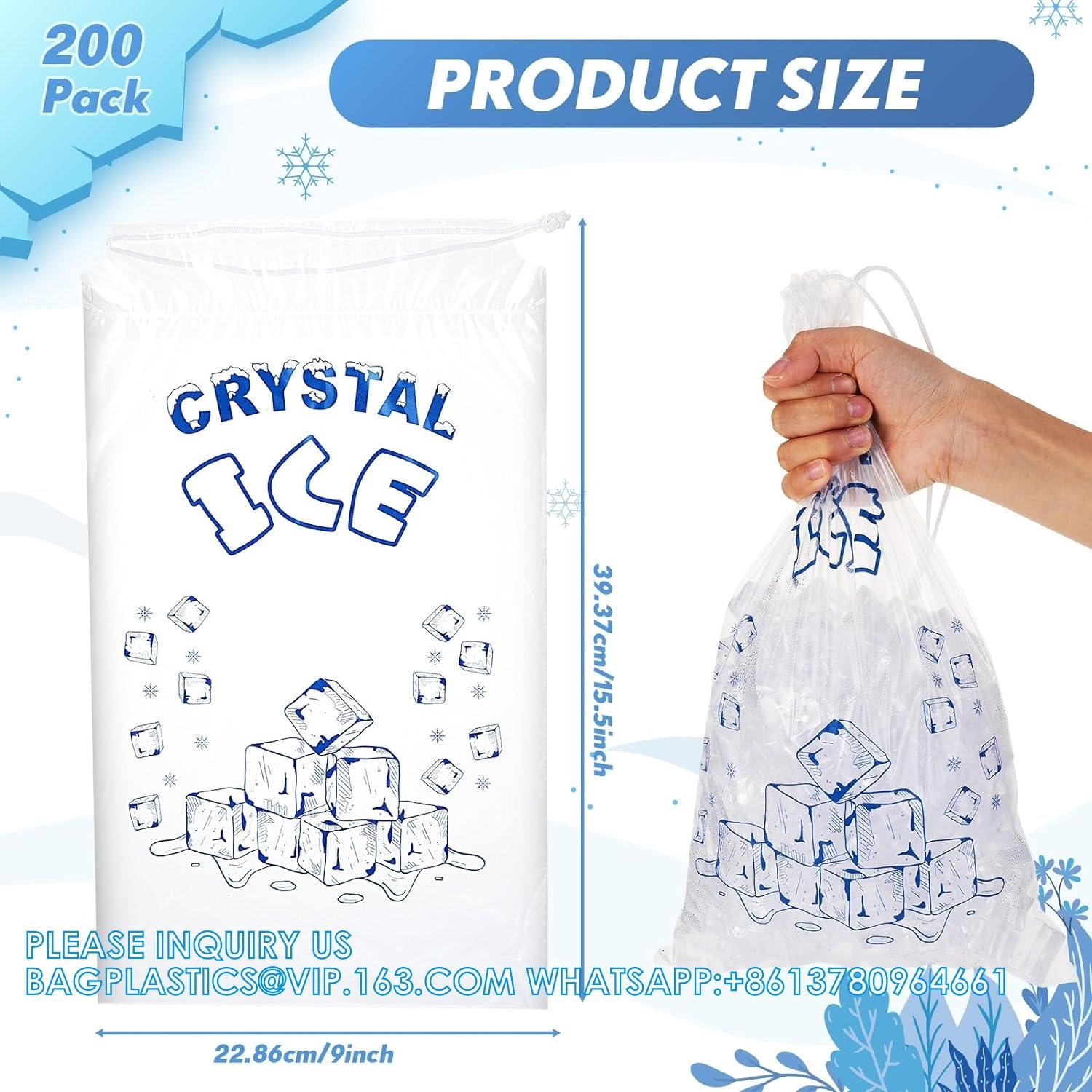 Sustainable, Recyclable, Drawstring Pack Clear Plastic Packaging Storage For Ice Storage With Draw String Closure