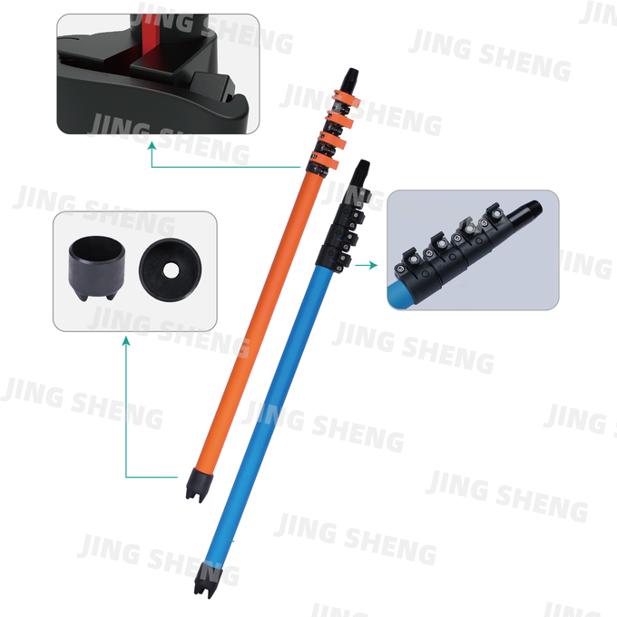 Unique, patented design of 60ft multi-colored, painted, anti-rotation telescoping carbon fiber poles ODM 1