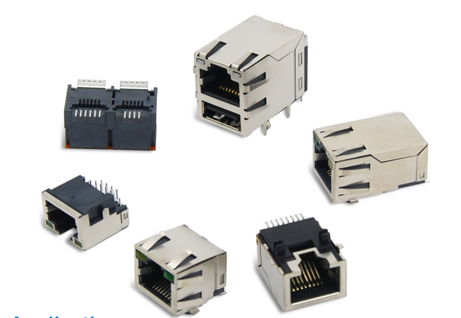 PBT PA66 PA46 Material Multi Port RJ45 Connector 2X2 Port With Transformer 180 Degree