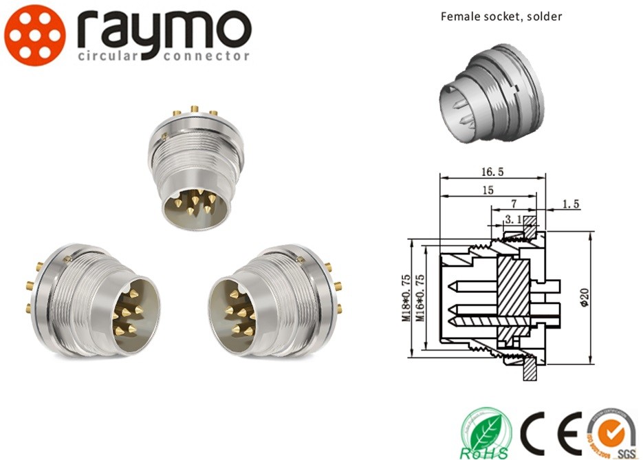 Male Panel Mount Electrical Cord Connectors IP40 Protection Solder Termination