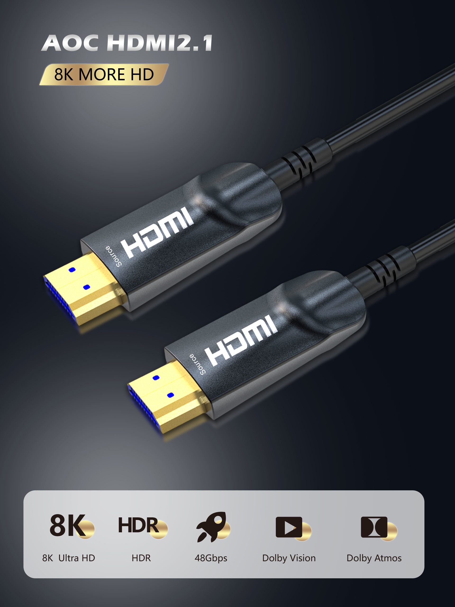 30ft Long Fiber Optical HDMI Cable 4K UHD 60Hz 18Gbps For HDTV