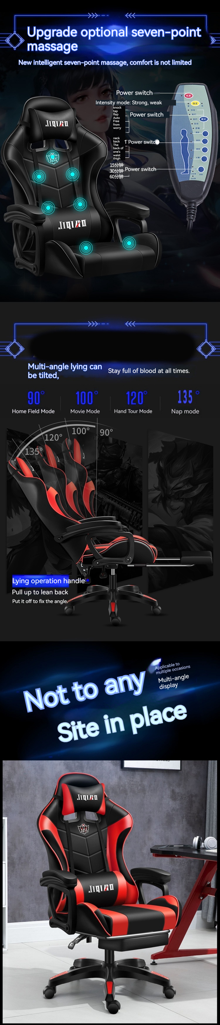 Fabric Padded Seat Gaming Chair with Height Adjustment Lumbar Support and Swivel Seat