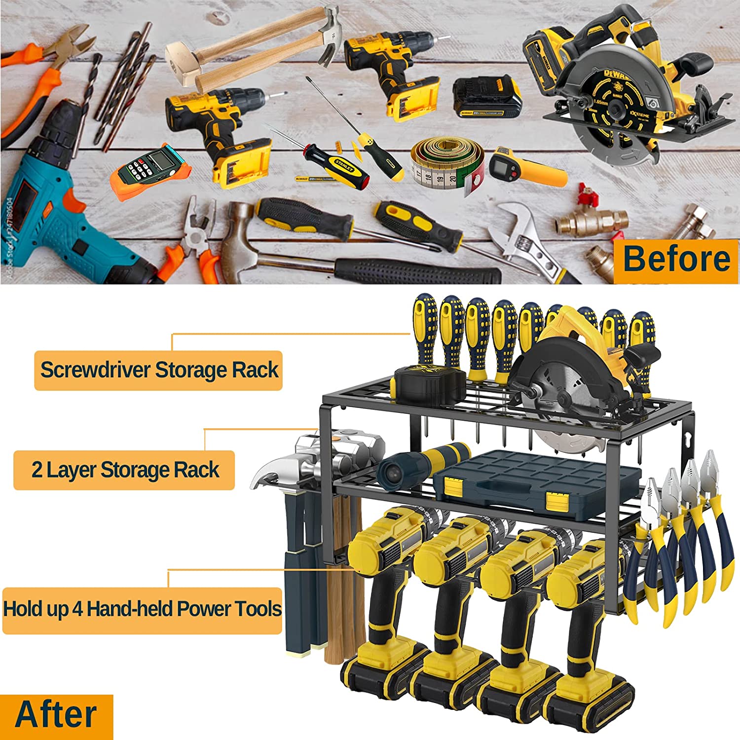 Wall Mount Electrician Tool Rack for Cordless Drill Classification Non-folding Rack