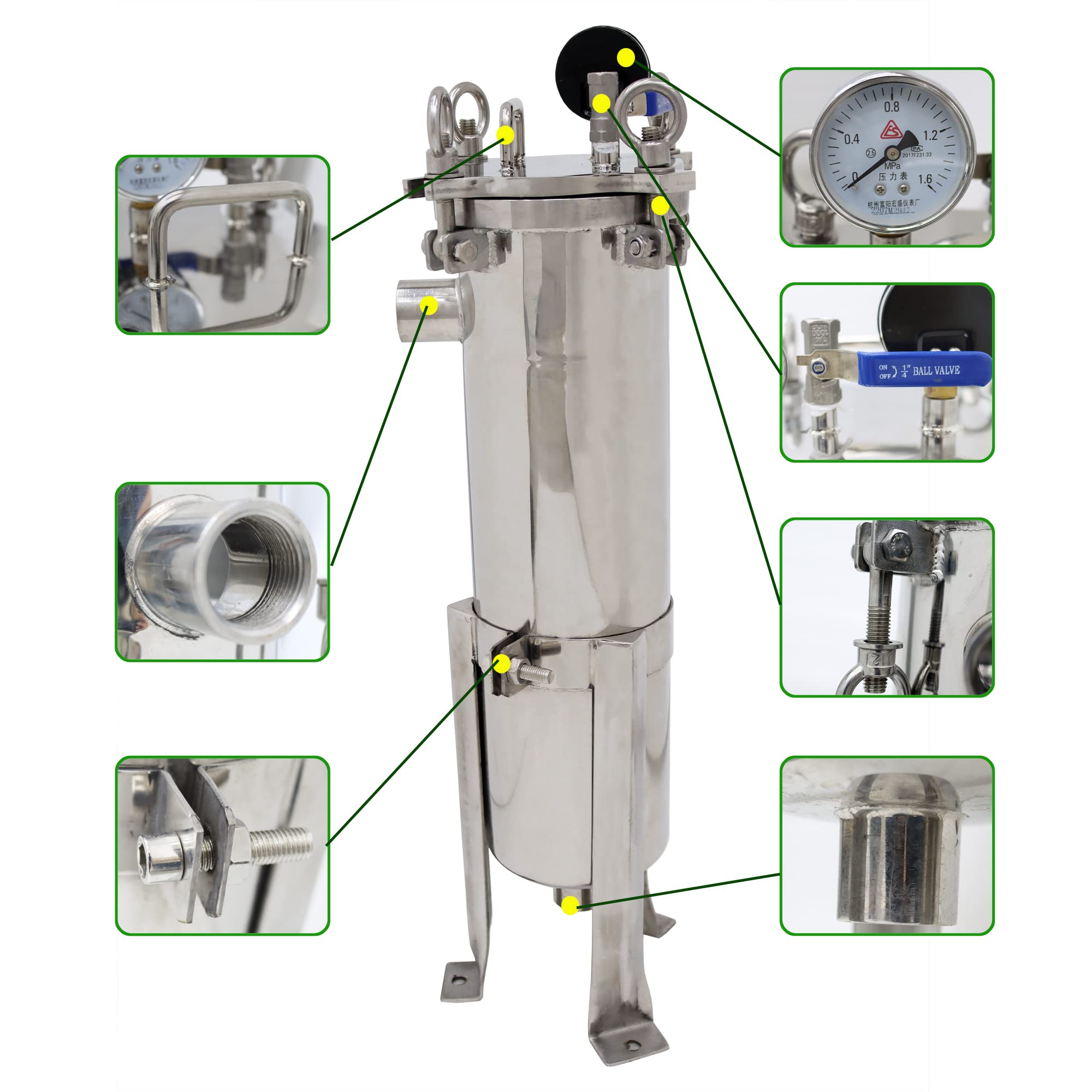 62KG 304 Stainless Steel Bag Filter Housing for Solid-Liquid Separation Tool 120PSI