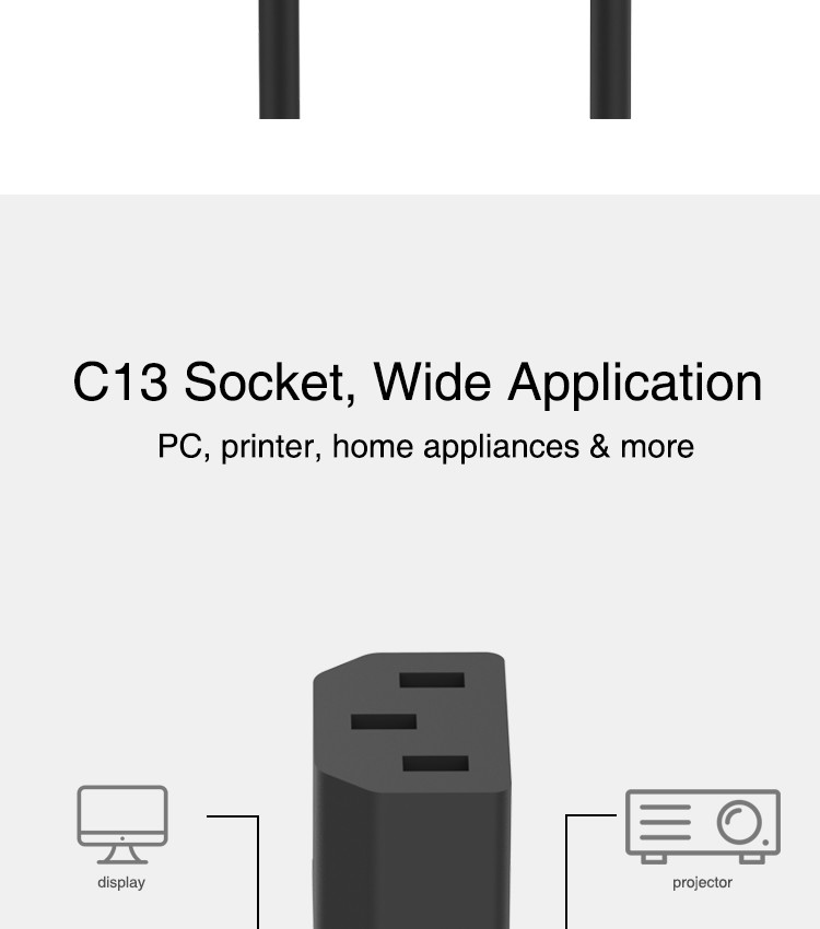 AC BS1363 3 Pin Power Cord Cable Plug PVC Jacket Male To IEC C13 Female
