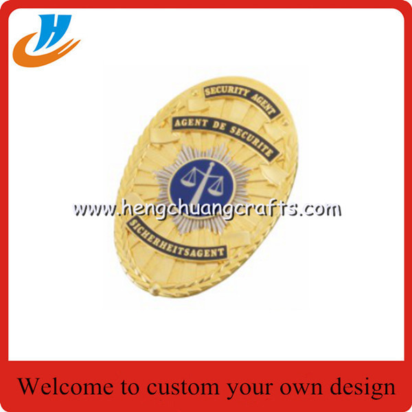 Gold silver metal badge,pin police badge with two color plated