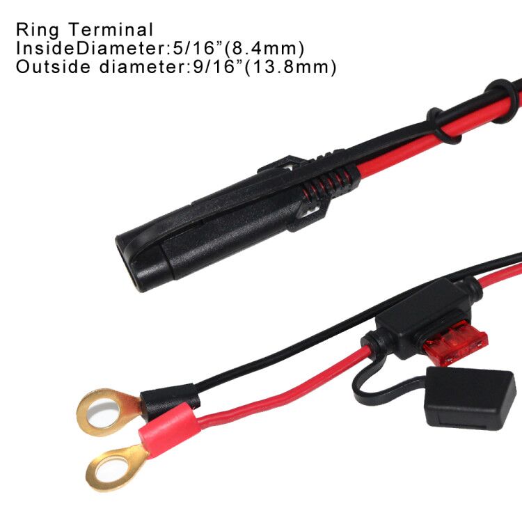 15A Sae Battery Charger with O Ring Terminal Car Extension Cable 2ft