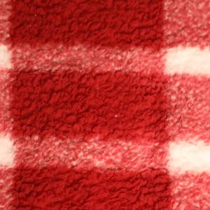 Grid Pattern Printed Red Velveteen Fabric 250gsm For Bathrobe