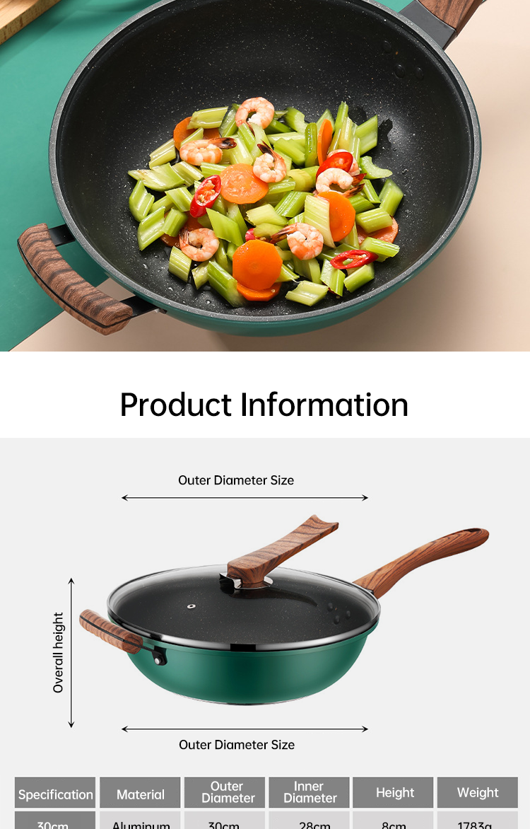 Multi Color Kitchen Cooking Cookware Aluminum Non Stick Wok