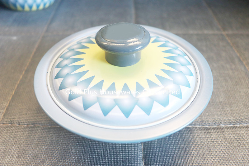 45cm Set of five spun stainless steel bowl and tray blue color kitchen serving bowl set with round tray