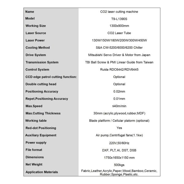 300Watt Wood Board 1390 Co2 Laser Cutting Machine Screw Type T9-L1390
