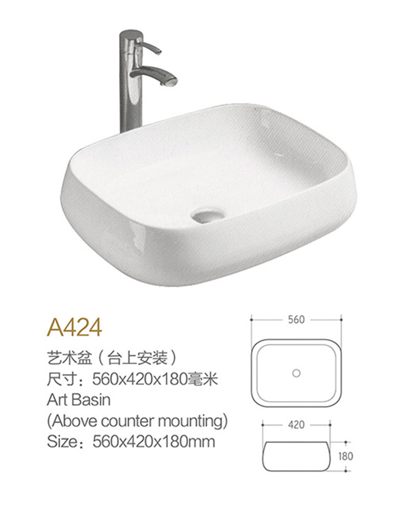 High Gloss Ceramic Counter Top Bathroom Sink Vision Blue 560x420x180MM