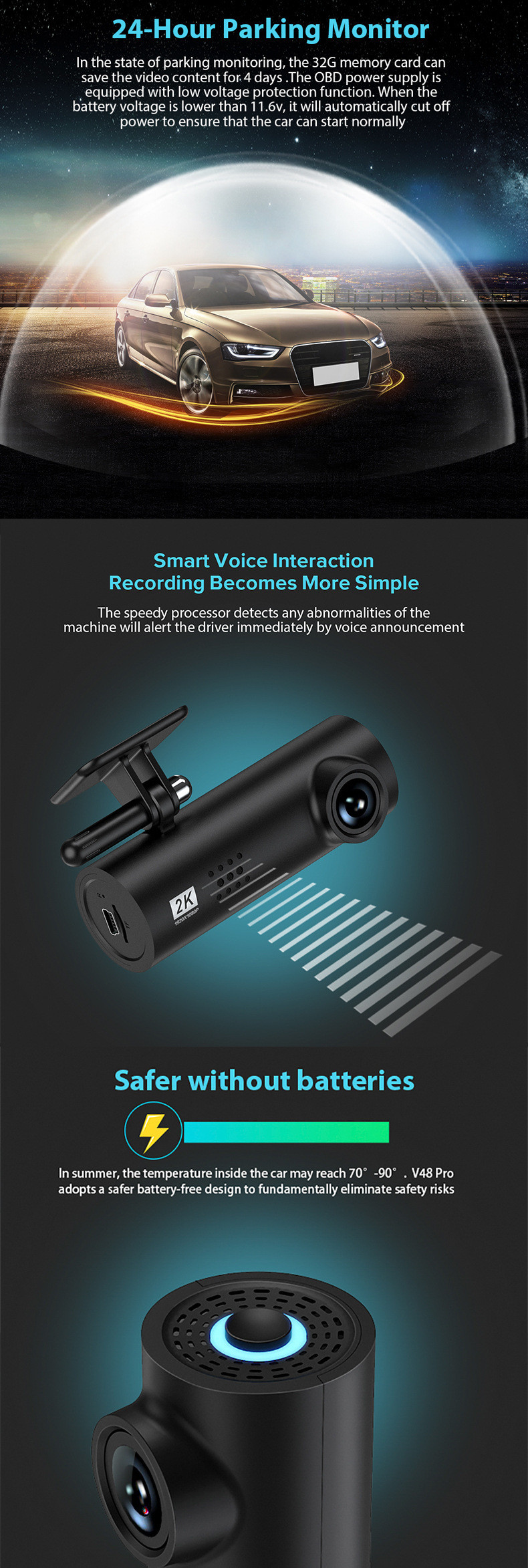 70mai WiFi 2k Full HD Dashboard Mounted Dash Cam Driving Recorder