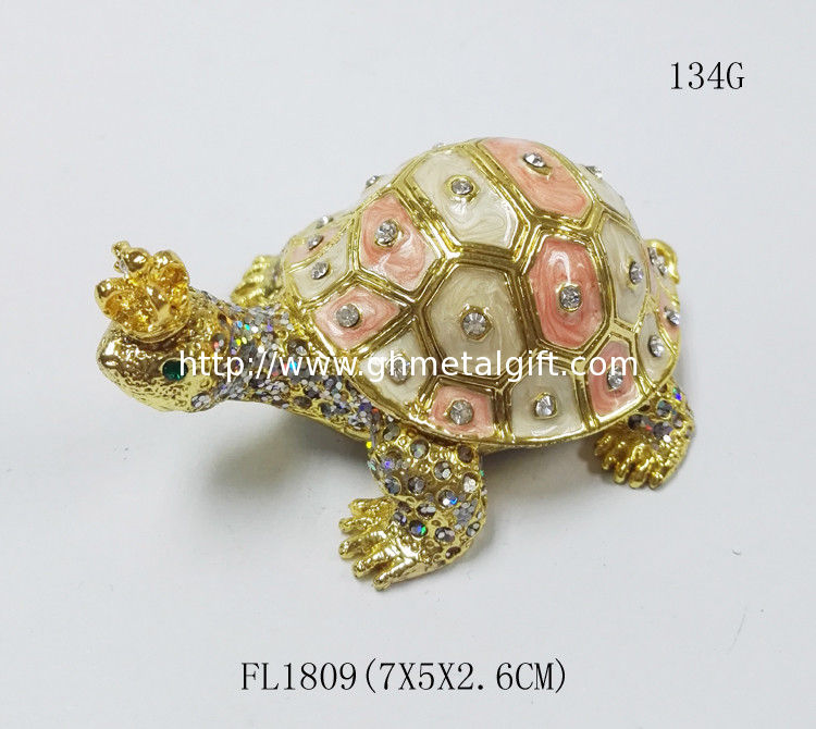 Fashion Wholesale Metal Crystal turtle trinket box Metal crown turtle trinket box