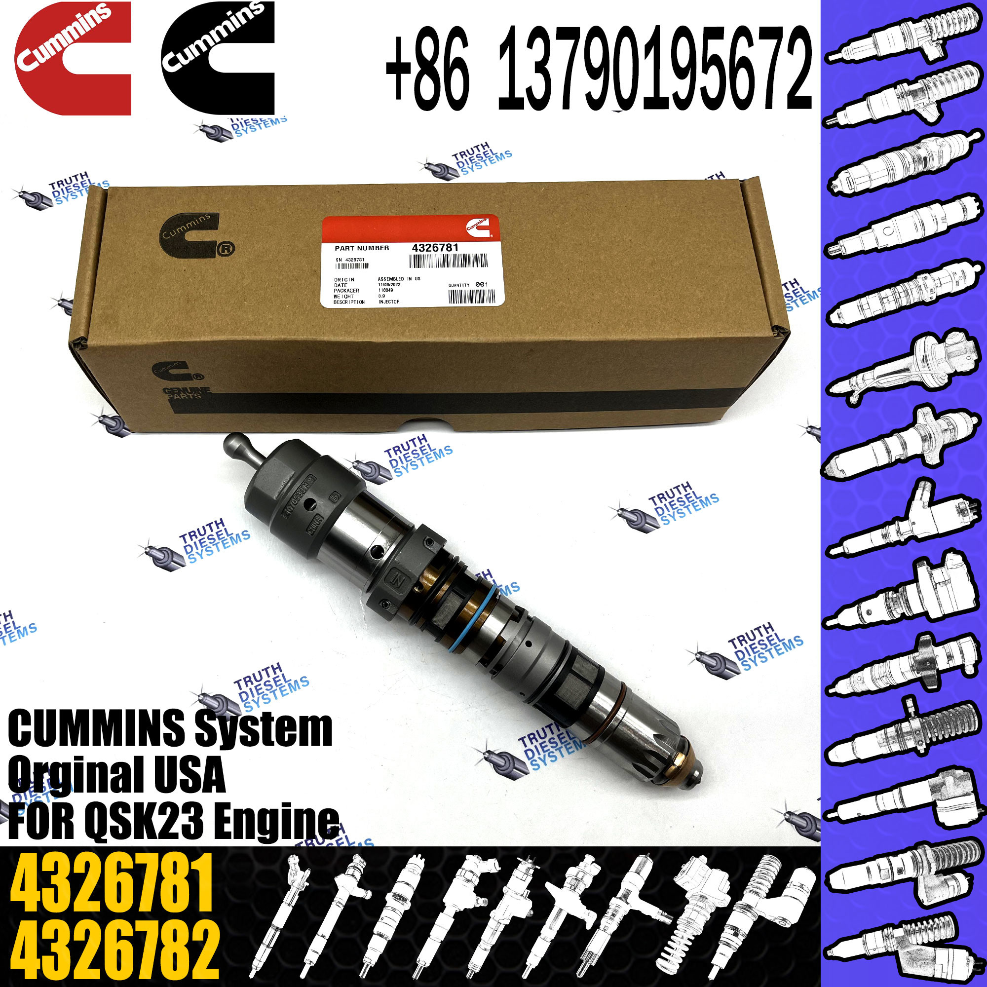 4088428 QSK23 Diesel Engine Common Rail Fuel Injector 4001813 4087893 4326780 4088416 4326781