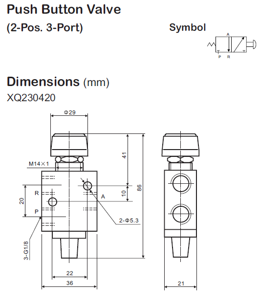 Push Button Pneumatic Manual Valve 1/8 Inch 3/2 Way Manually Mechanical Valve