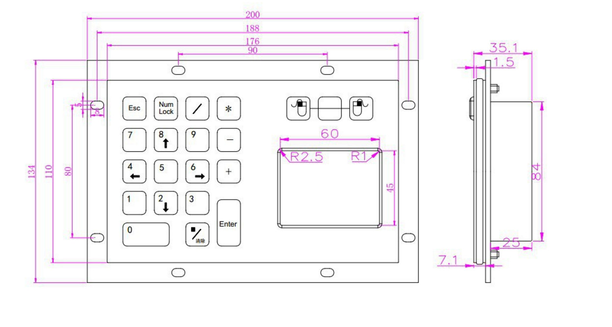 Dust Proof Stainless Steel Keypad With Touch Screen , Kiosk Metal Keyboard