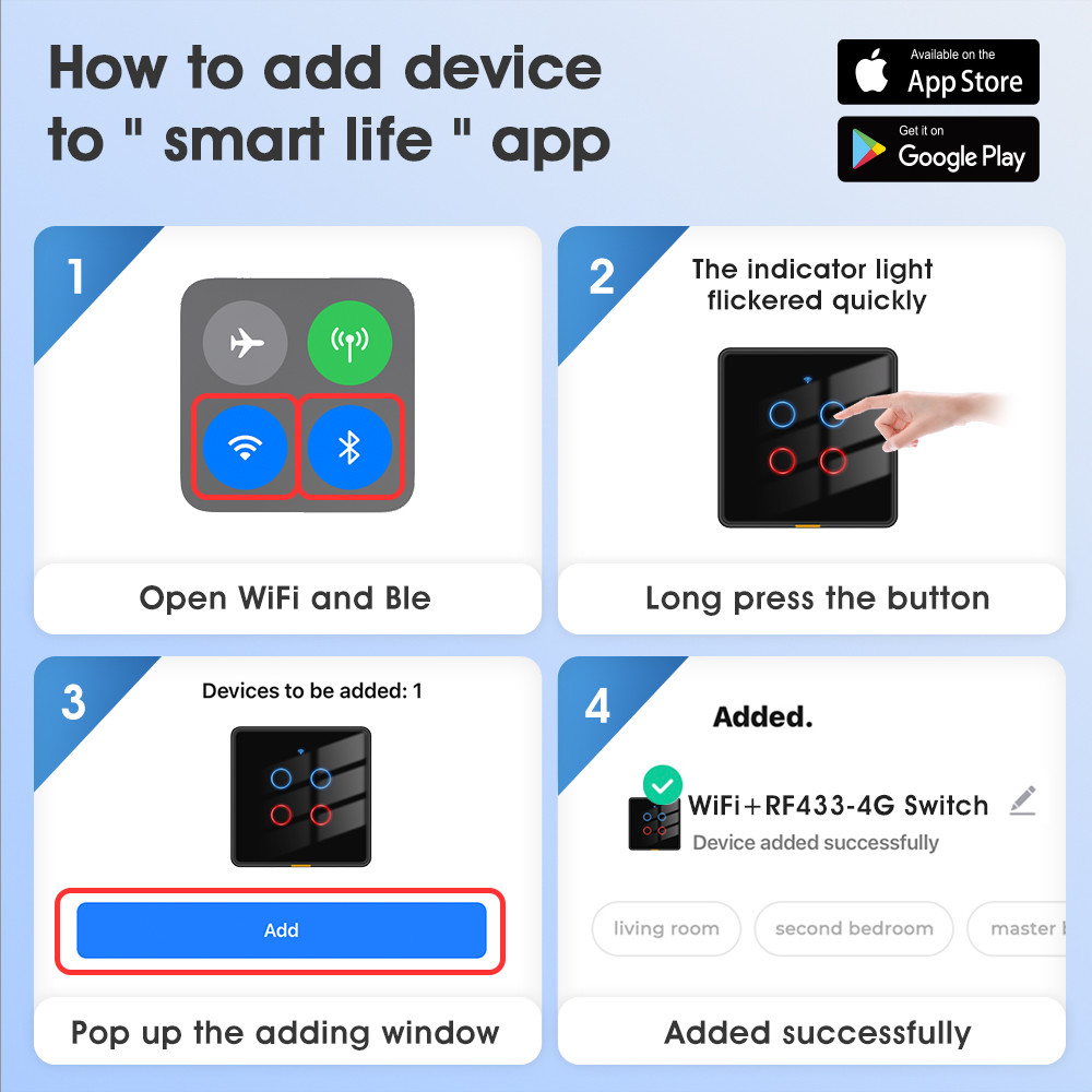 Tuya WiFi switch RF433 control Timing Voice App Alexa, Google Home Smart Home No Neutral Wire WiFi EU Wall Switch