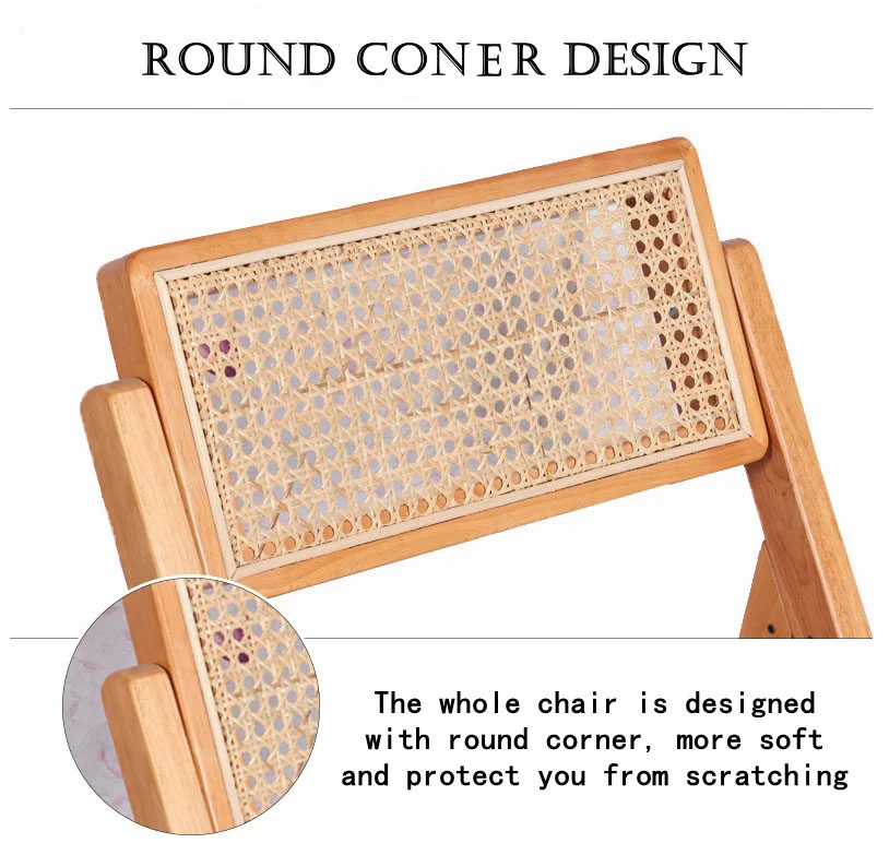 Restaurant Folding Outdoor Wicker Dining Chairs Wooden Frame Rattan Side Chair