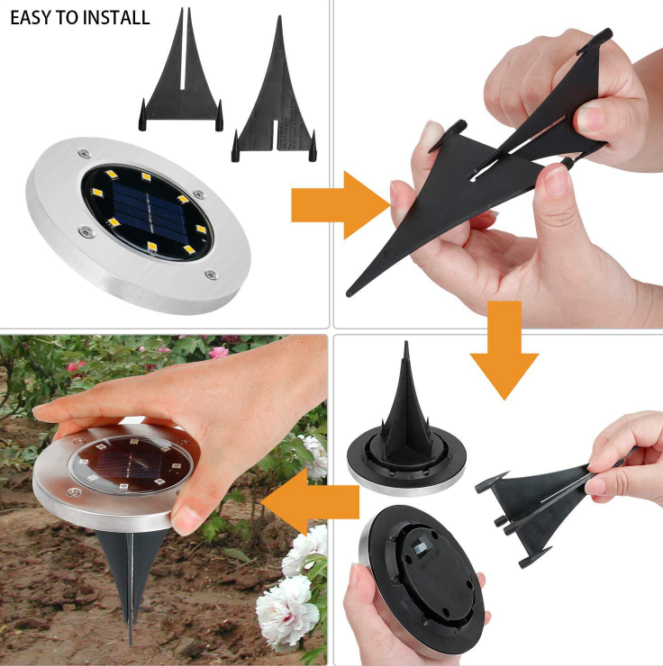 8 LED Outdoor Solar Power LED Lawn Light For Gardens Polycrystalline Silicon