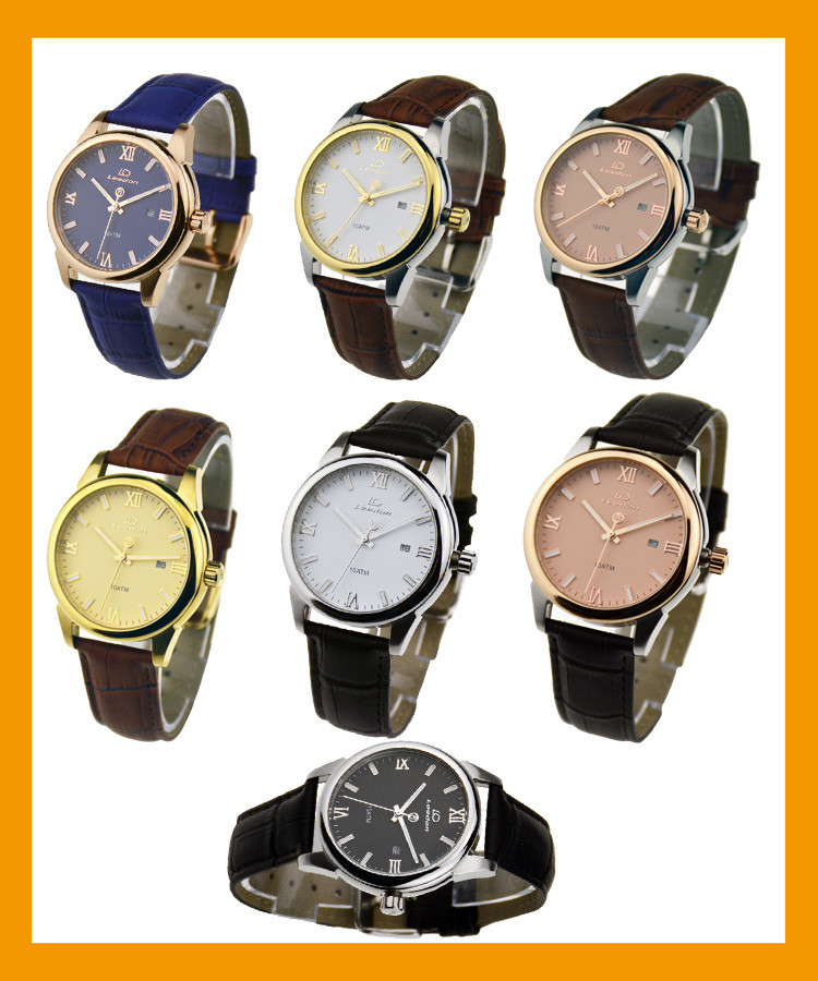 Quartz Movt Leather Wristband Watch , 10ATM Waterproof Classic Leather Watch