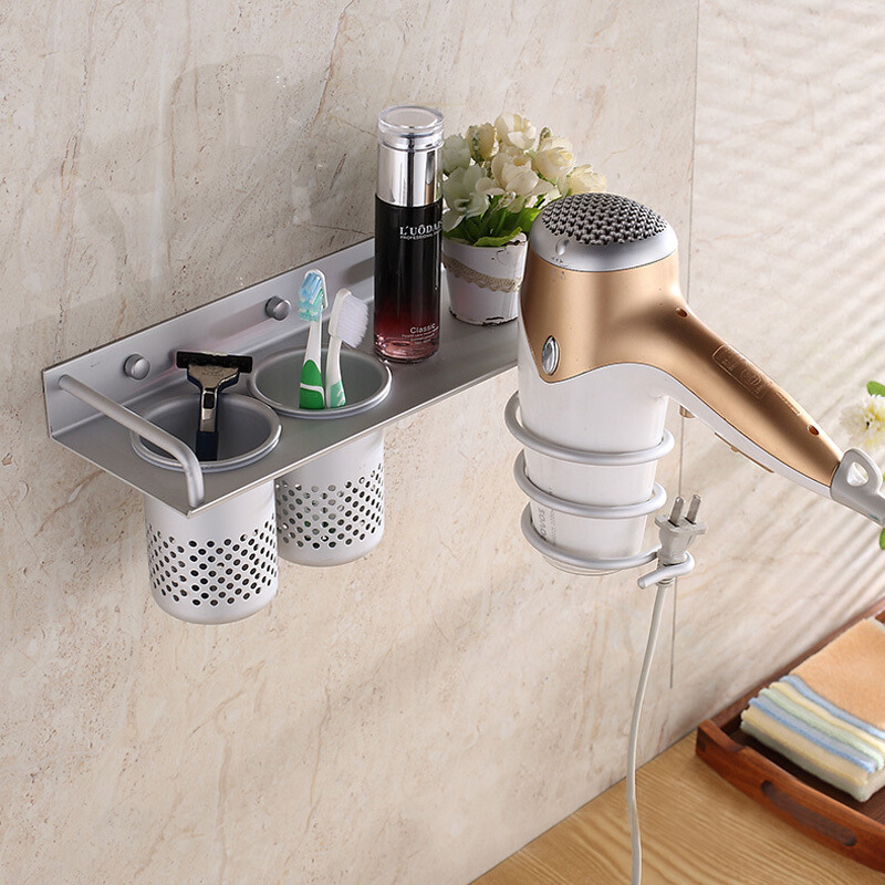 Bathroom Shelf Organizer Storage Rack SUS304 Stainless Steel Hair Dryer Storage Rack Toothbrush Holder