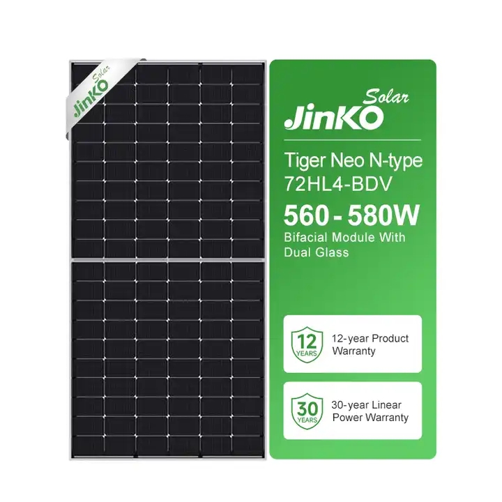Jinko Pv Module Bifacial Tiger Solar Panel High Efficiency JKM575N-72HL4-BDV Monocrystalline