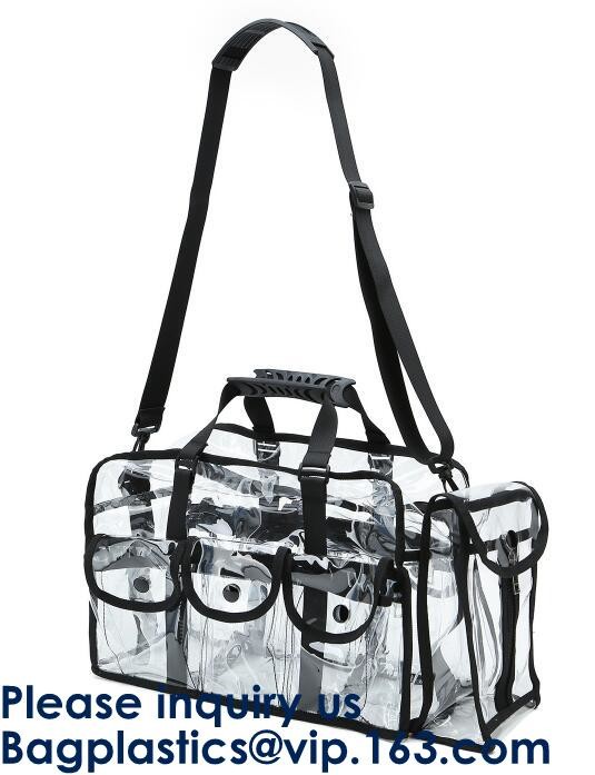 Beach Bag Clear PVC Bag Tote With Inner Pocket And Zipper Closure,PVC Bag Beach Tote With Black Handles, Bagease