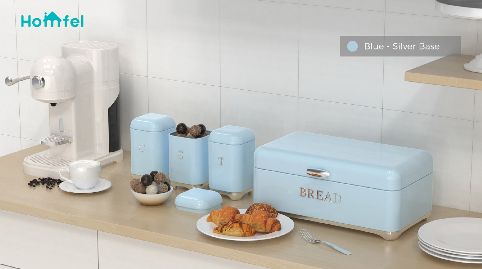 Crown Series Metal Bread Bin Set Tea Can Coffee Can Kitchen Storage Bread Containers Kitchen Organizer Can Powder Coating