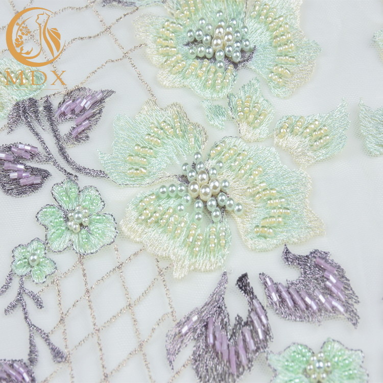 Beautiful Green 3D Embroidery Lace Fabric 20% Polyester For Evening Dresses