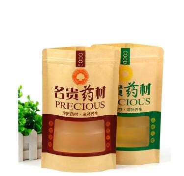customized Printing 16oz natural kraft paper stand up pouch withwindow and zipper doypack packaging bag for kale chips