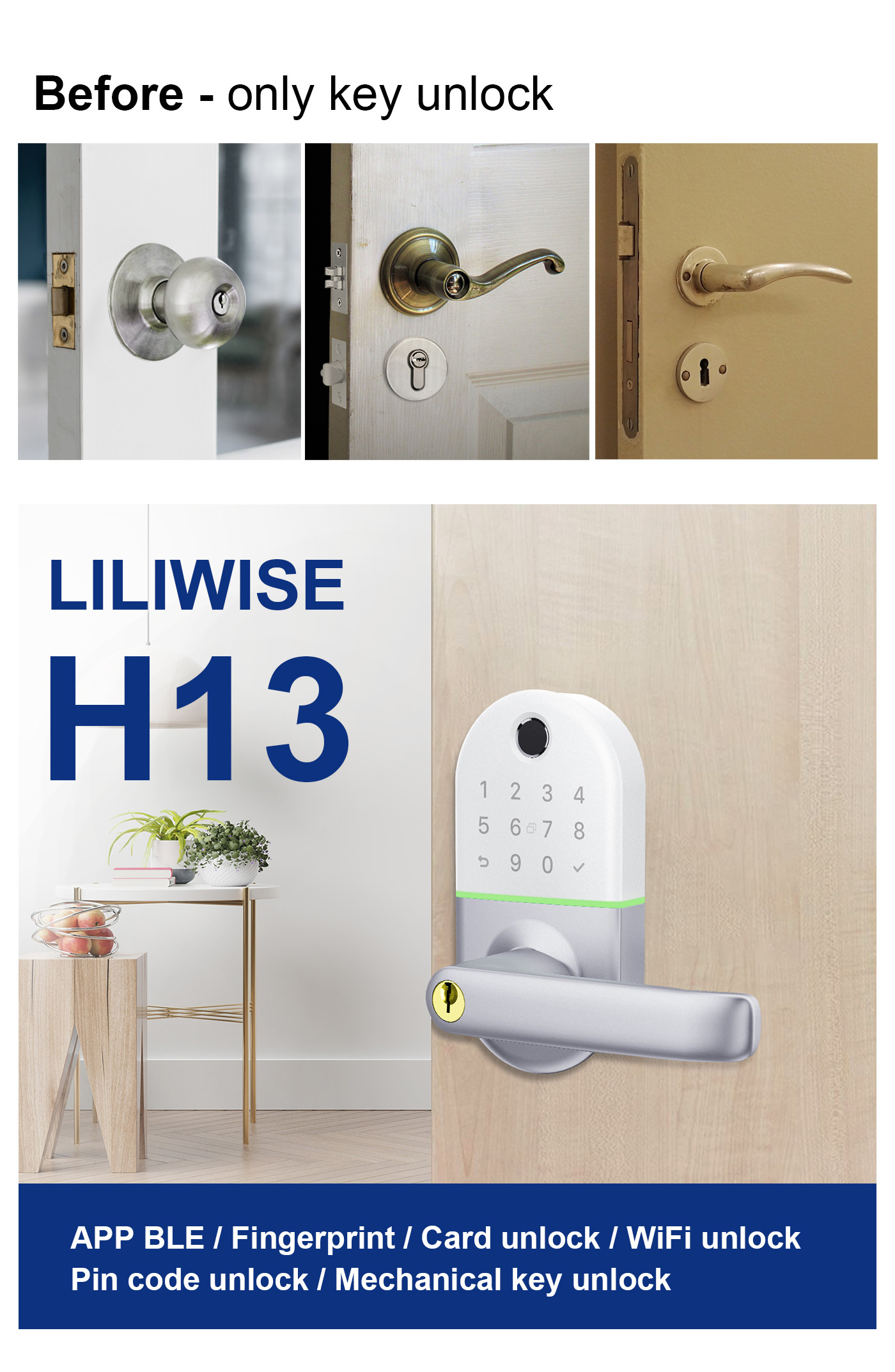 Tuya Wifi Digit Fingerprint Keypad Smart Door Lock Aluminum Alloy Material
